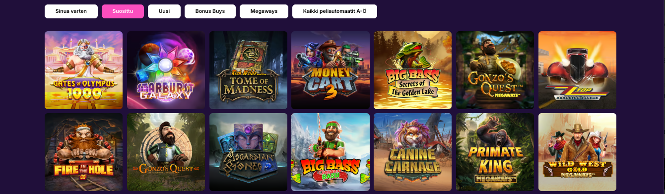 kuvakaappaus casinovice kasinon pelivalikoiman kolikkopeleistä