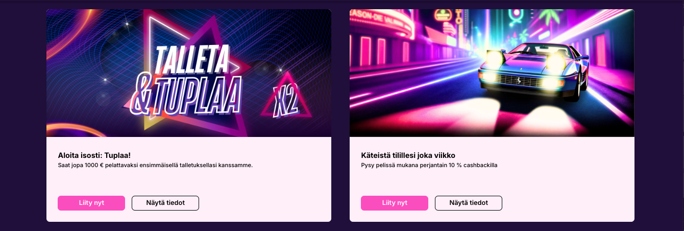 kuvakaappaus casinovice kasinon tarjousvalikoiman kahdesta kampanjasta